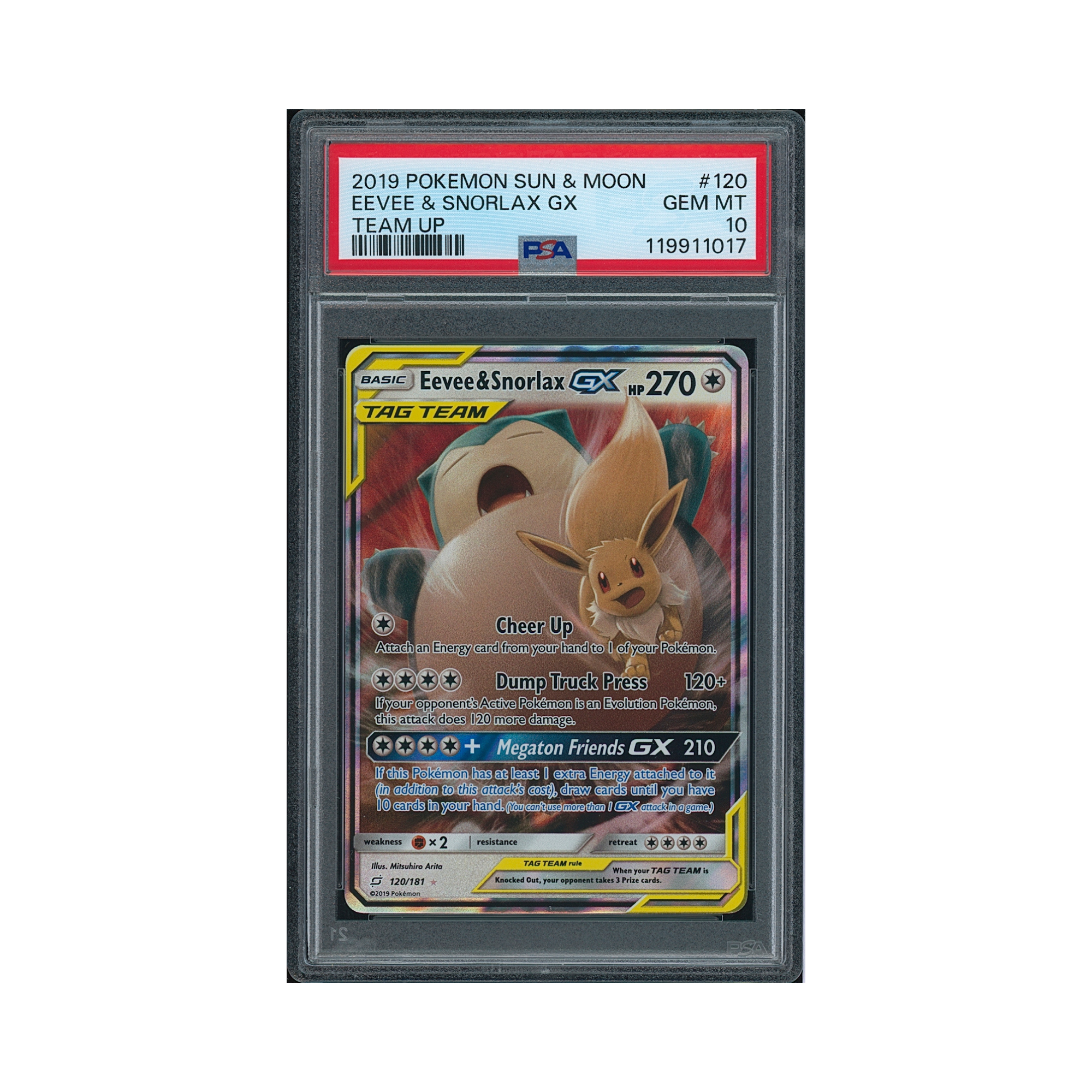 2019 Pokemon Sun & Moon Team Up Eevee & Snorlax GX #120 PSA 10