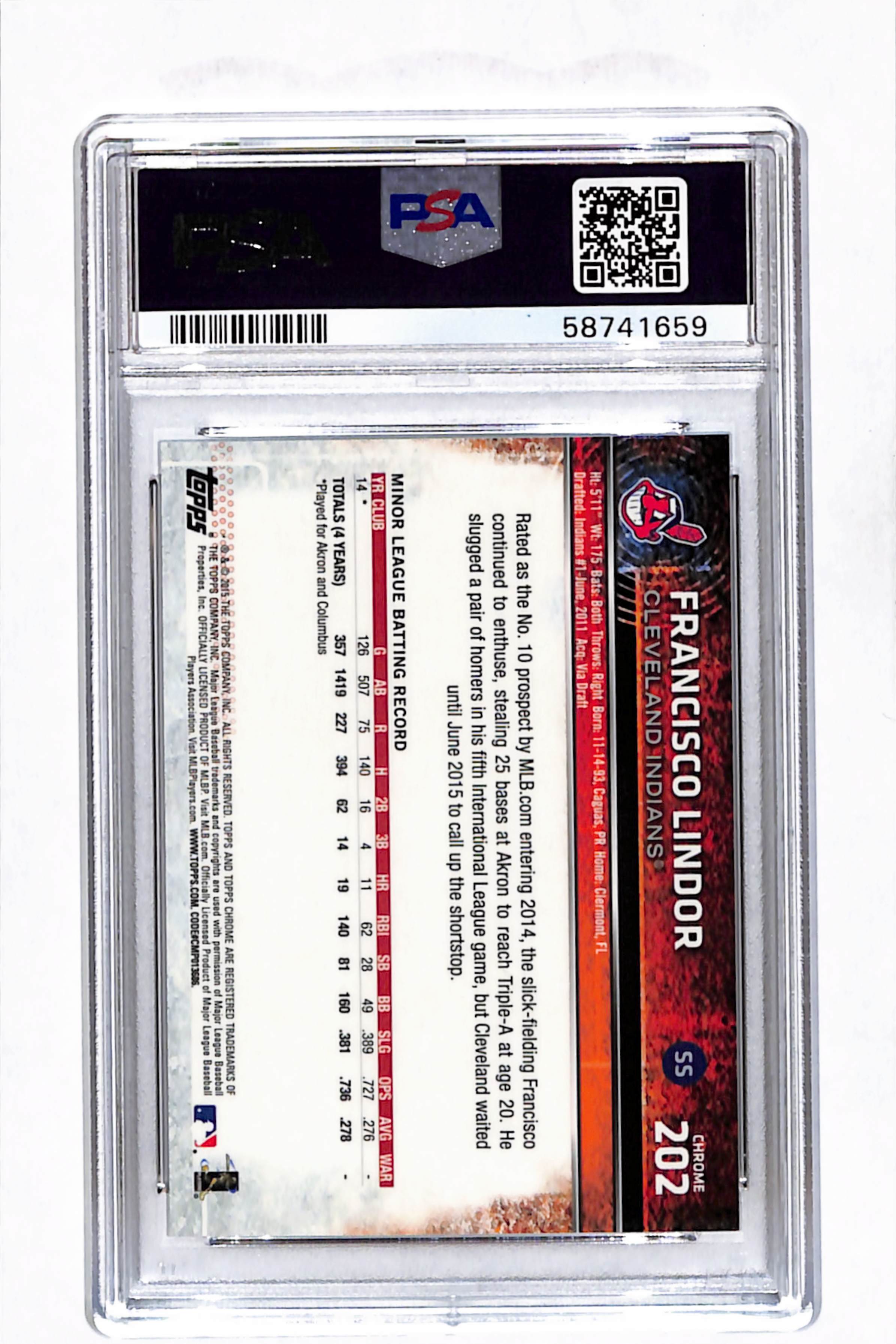 2015 Topps Chrome Francisco Lindor #202 PSA 9