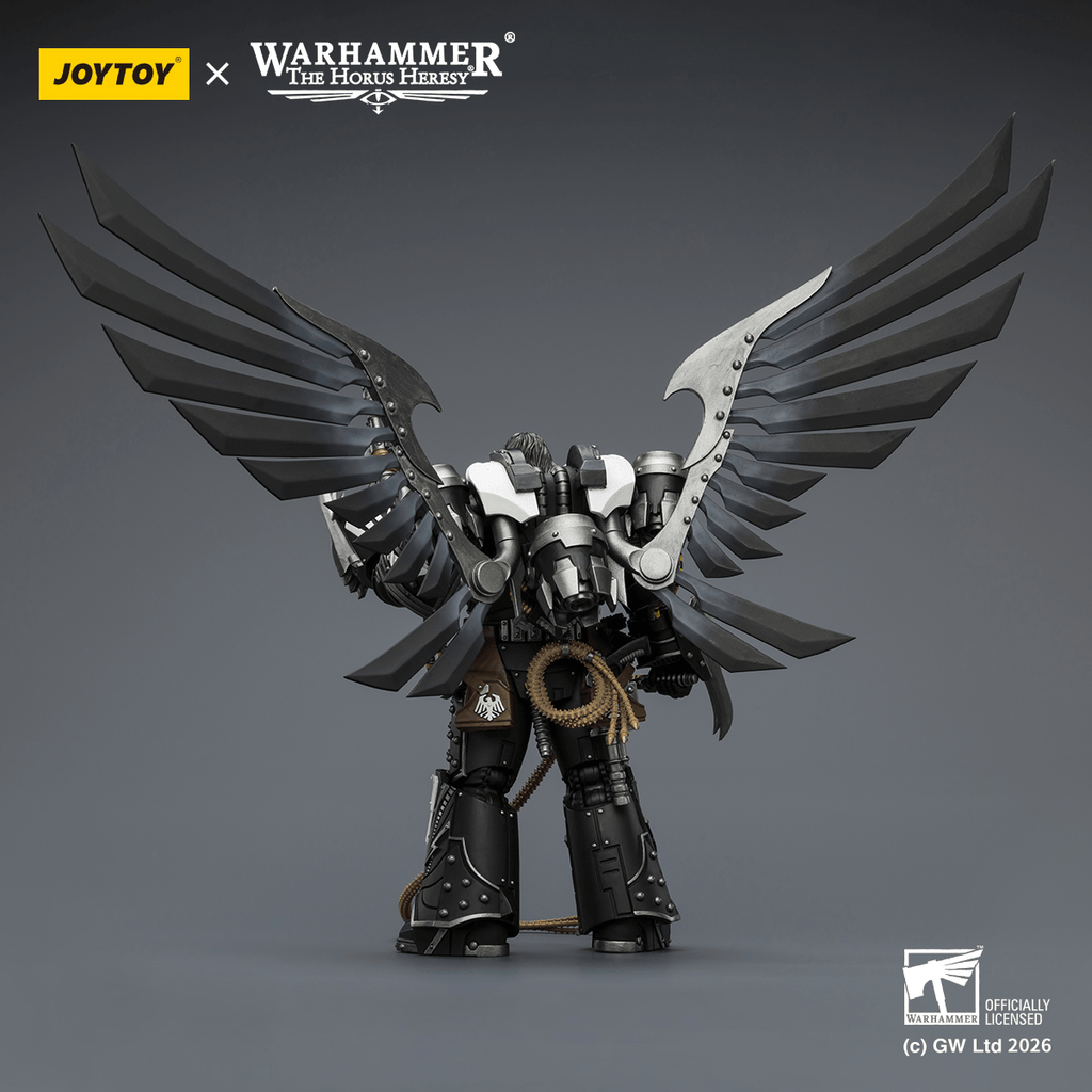 Raven Guard Corvus Corax, Primarch of the XIX Legion with artificer-crafted lightning talons, archaeotech pistols, and whip