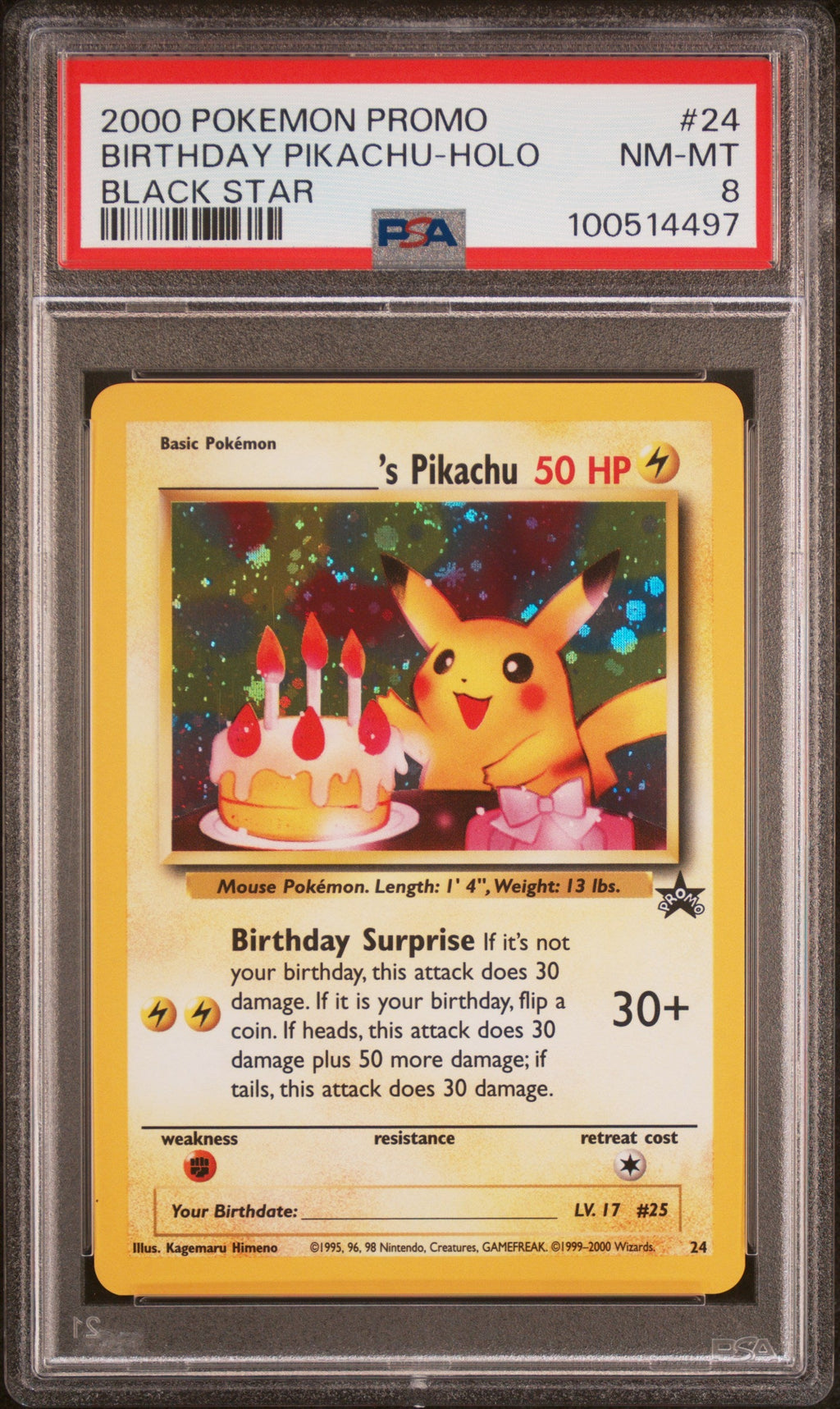 GEBURTSTAGS PIKACHU-HOLO BLACK STAR 2000 POKÉMON PROMO BLACK STAR PSA NM-MT 8
