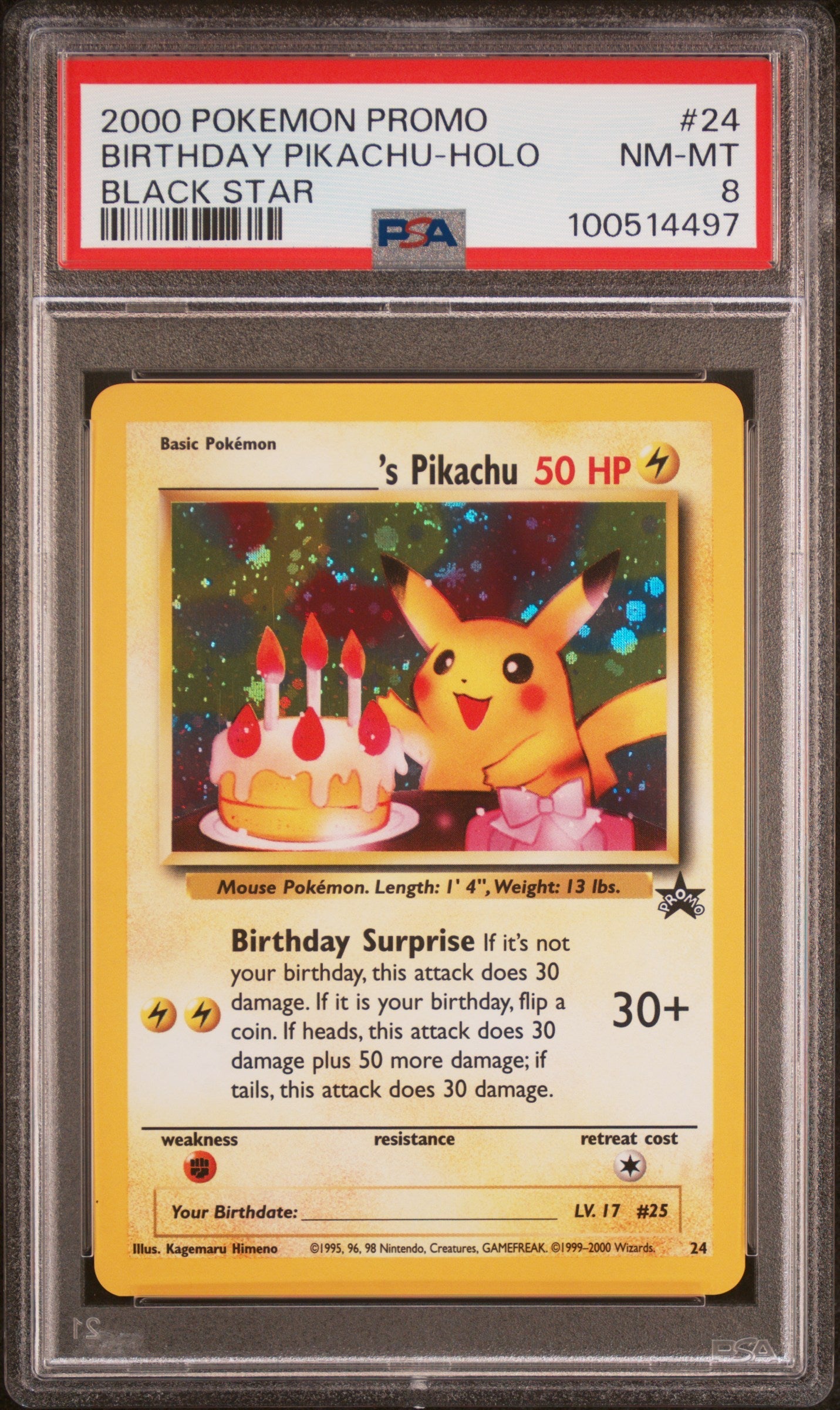 GEBURTSTAGS PIKACHU-HOLO BLACK STAR 2000 POKÉMON PROMO BLACK STAR PSA NM-MT 8