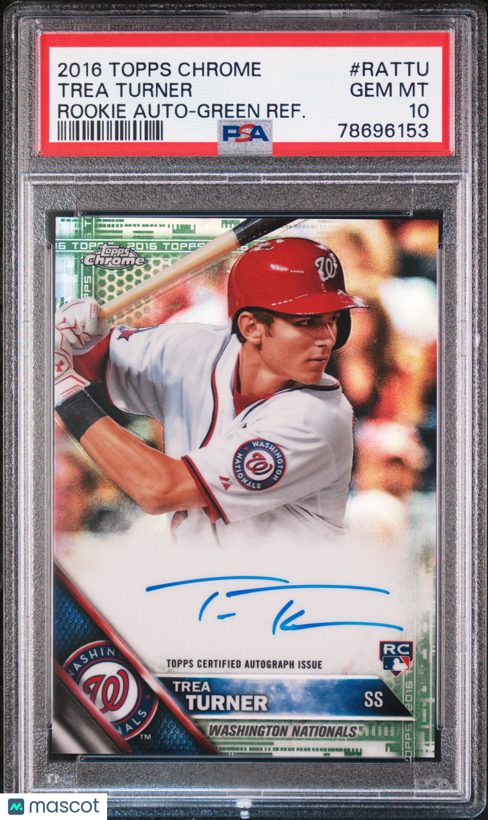 2016 Topps Chrome Rookie Trea Turner #RA-TTU Green Refractor PSA 10 Auto /99