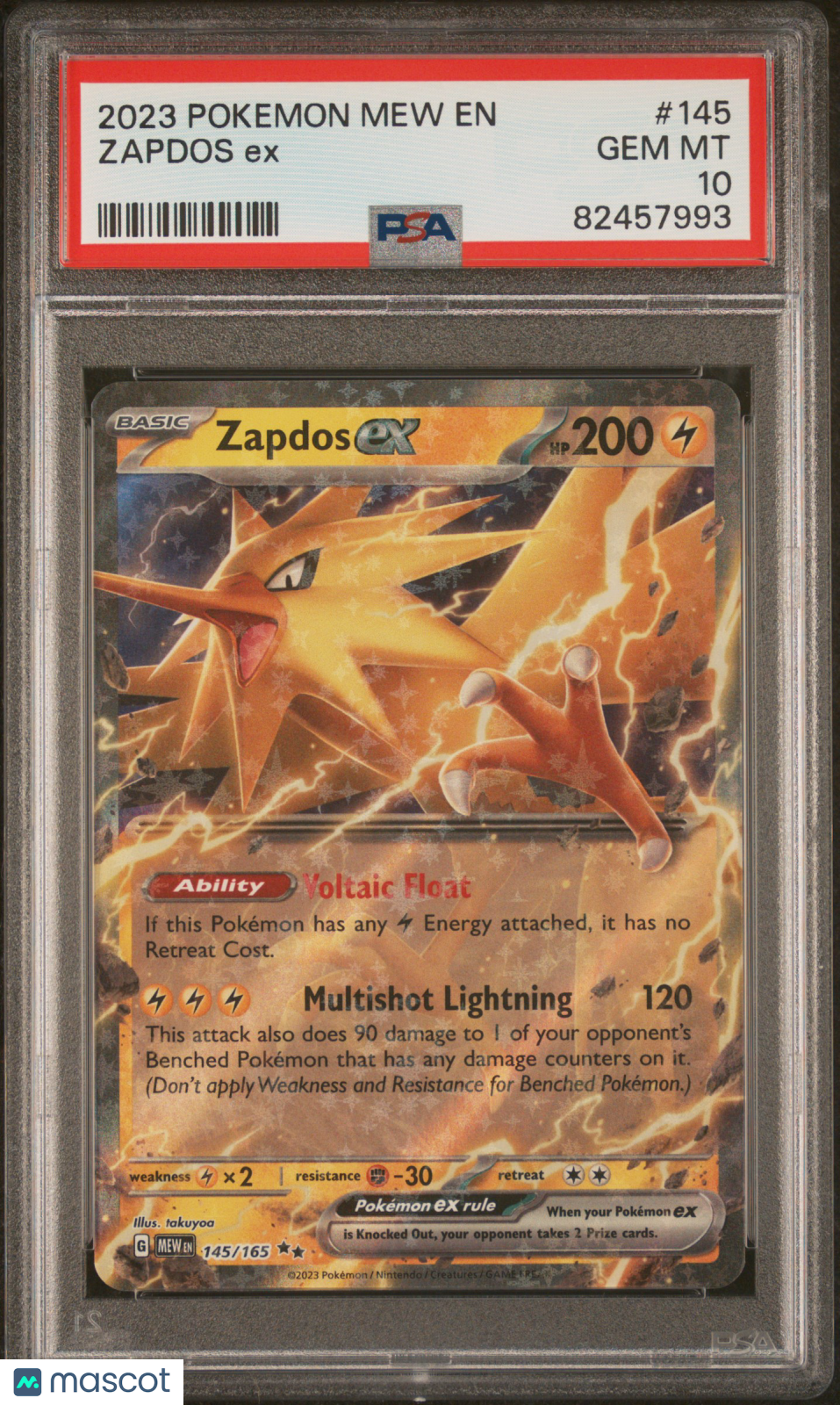2023 —Zapdos EX #145 Pokemon 151—Double Rare Holo PSA 10