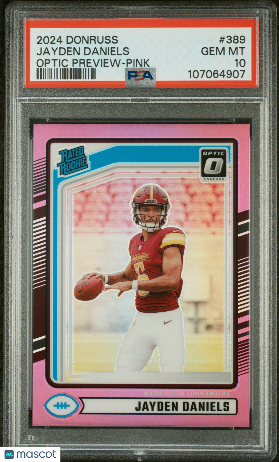 2024 Panini Donruss Football—Jayden Daniels #389 Optic Preview Pink —PSA 10