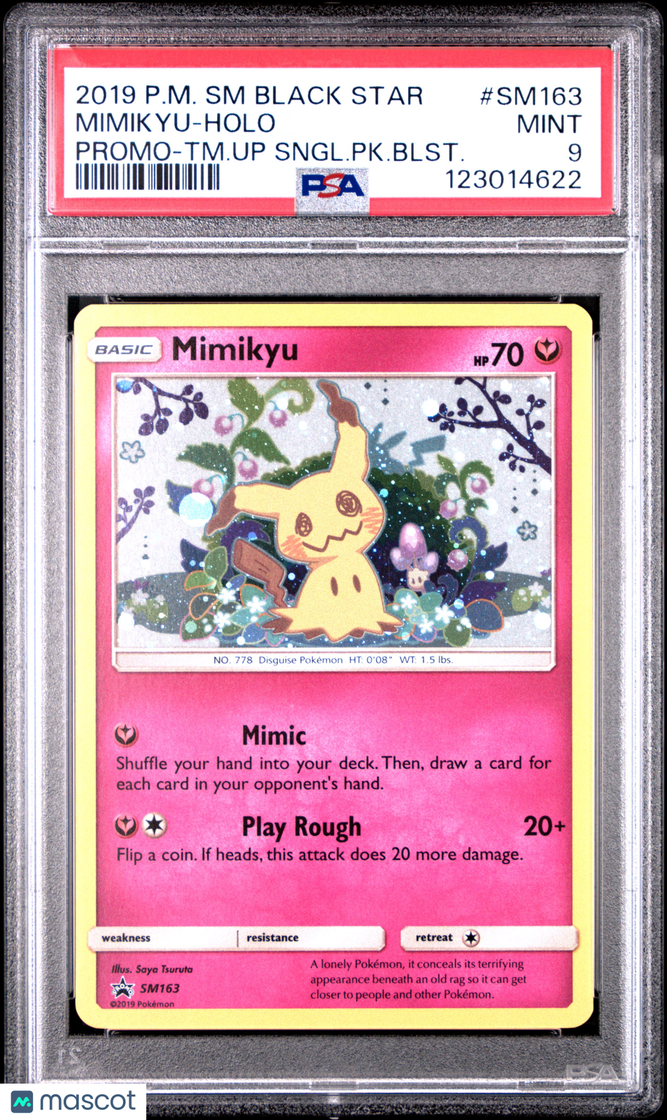 2019 Pokemon SM Black Star Promo Mimikyu Promo-TM.Up Sngl.PK.Blst. PSA 9 #SM163