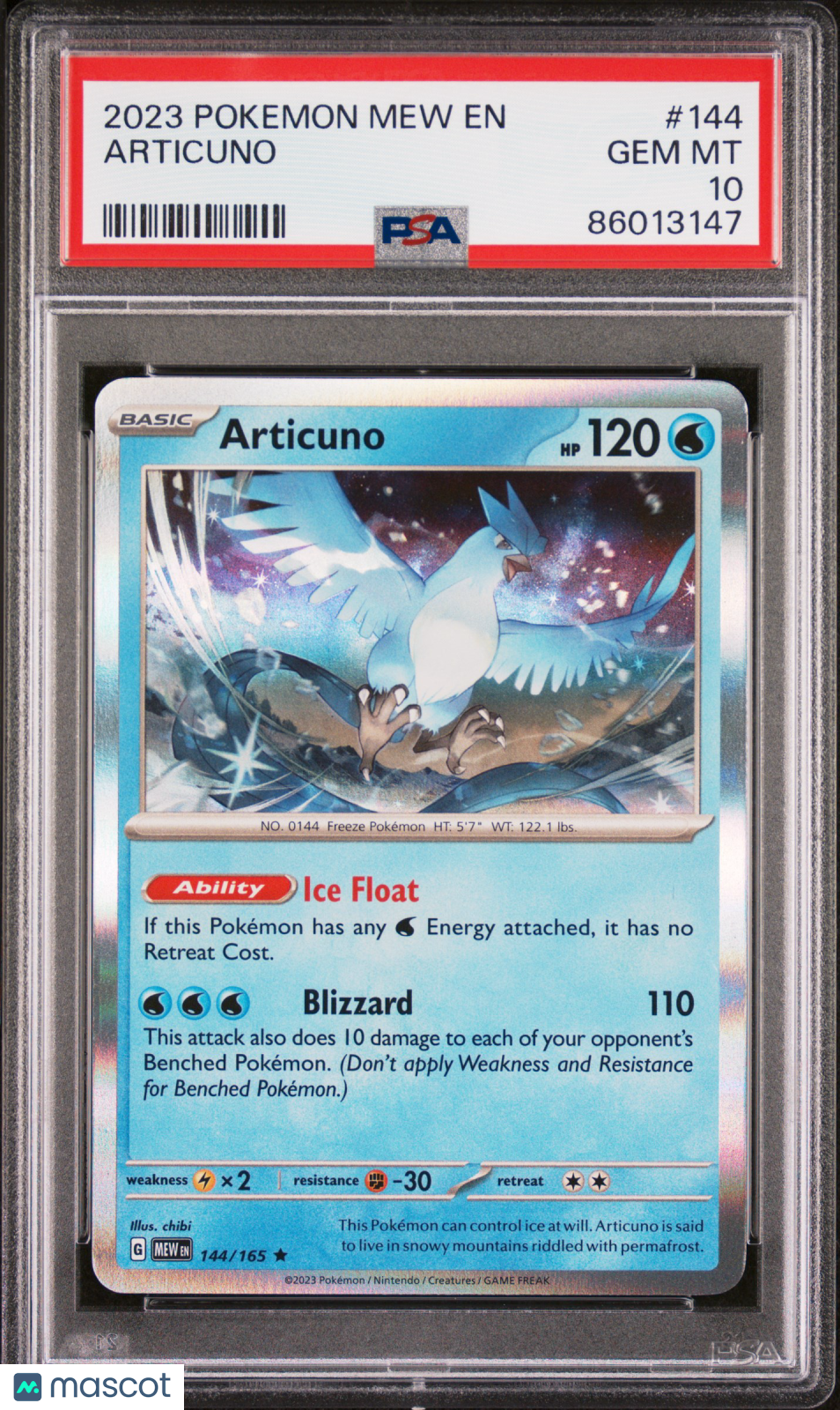 2023 —Articuno #144 Pokemon 151—Rare Holo PSA 10