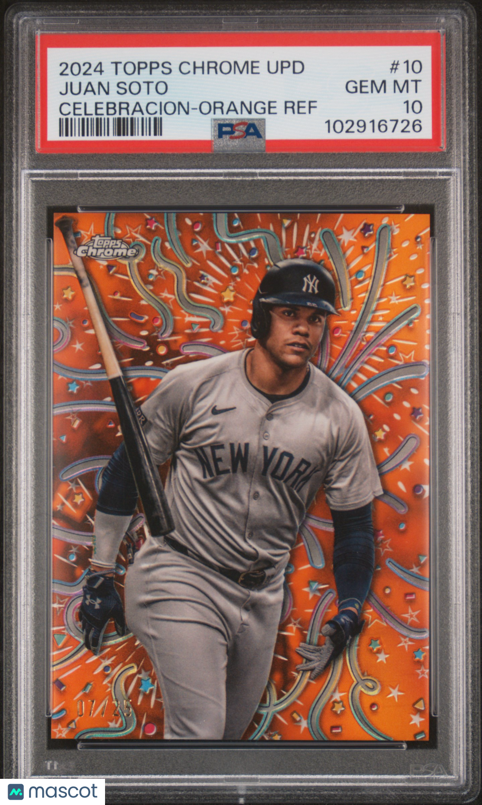 2024 Topps Chrome Update Celebracion Juan Soto #10 Orange Ref 07/25 PSA 10