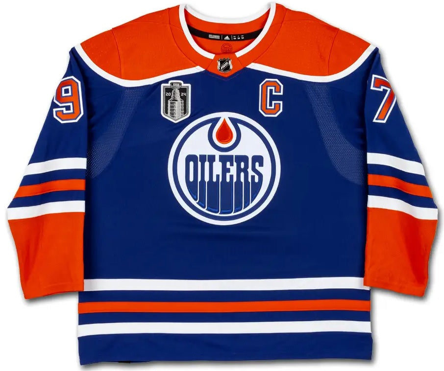 Upper Deck Authenticated - Connor McDavid Autographed 2023-24 Edmonton Oilers Stanley Cup Final Patch with Conn Smythe Postseason Embroidery Blue Authentic Adidas Jersey