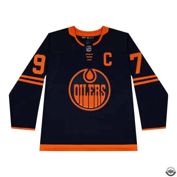 Upper Deck Authenticated - Connor McDavid Autographed & Inscribed “6X All-Star” Navy Primegreen Adidas Edmonton Oilers Alternate Jersey