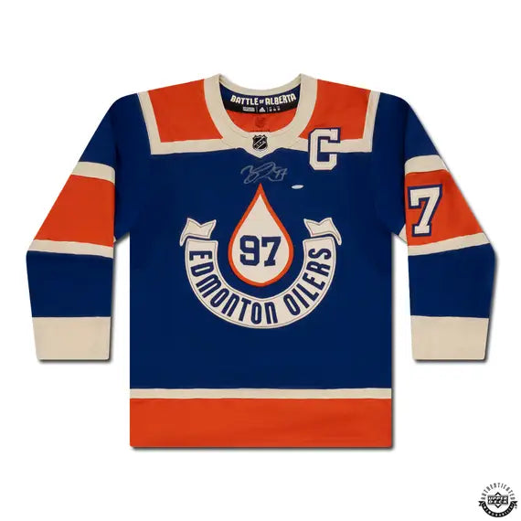 Upper Deck Authenticated - Connor McDavid Autographed Royal Blue Adidas Edmonton Oilers 2023 Heritage Classic Authentic Jersey