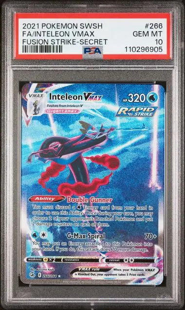 PSA 10 - 2021 POKEMON SWORD & SHIELD FUSION STRIKE #266 FA/INTELEON VMAX FUSION STRIKE-SECRET