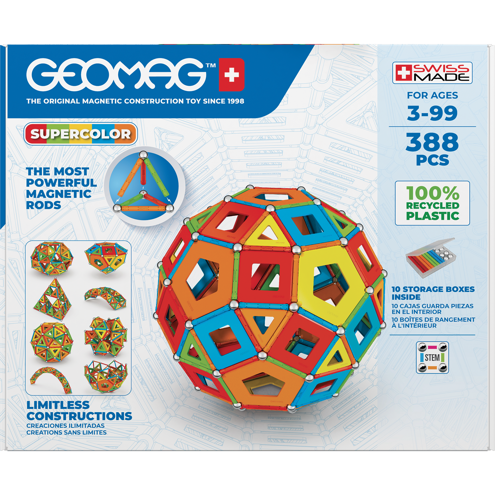 Geomag Masterbox Supercolor Panels Recycled 338 Pieces