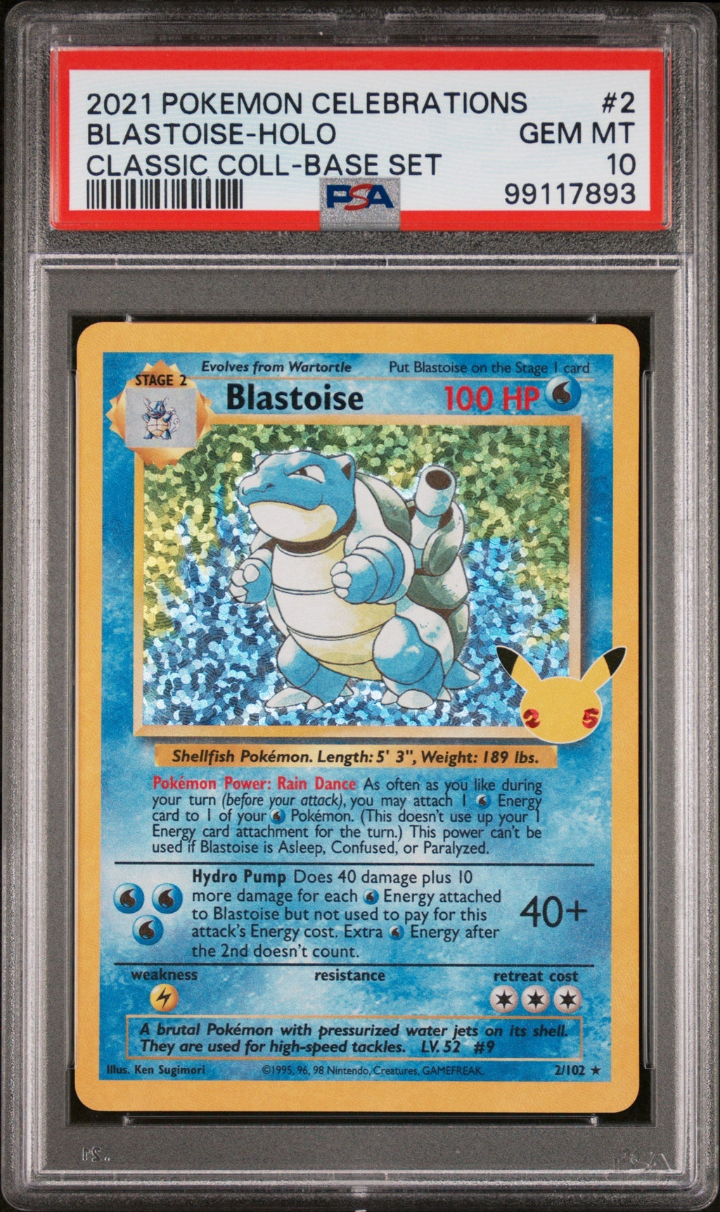 BLASTOISE-HOLO CLASSIC COLL-BASE SET 2021 POKEMON CELEBRATIONS CLASSIC COLLECTION PSA GEM MT 10