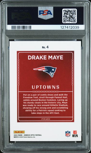Drake Maye 2024 Panini Donruss Optic Uptowns rookie card PSA 9
