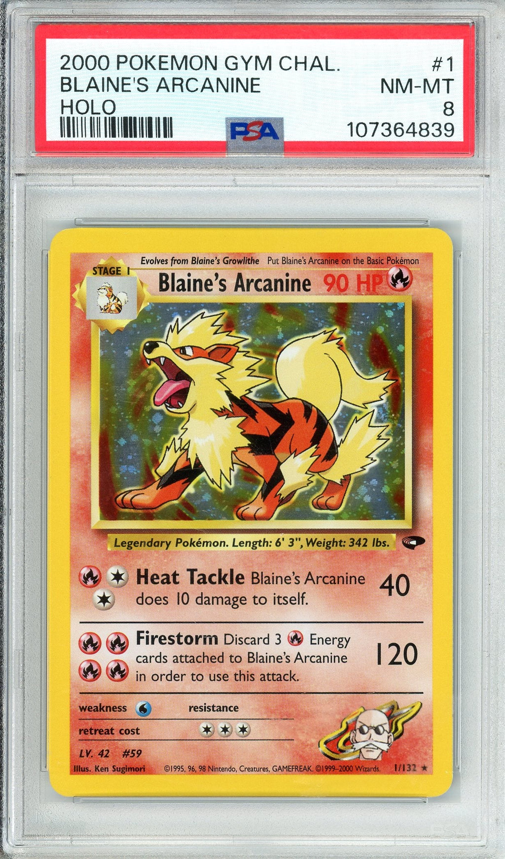 Pokemon Graded: Blaine's Arcanine 1/132 Gym Challenge (2000) Holo PSA 8