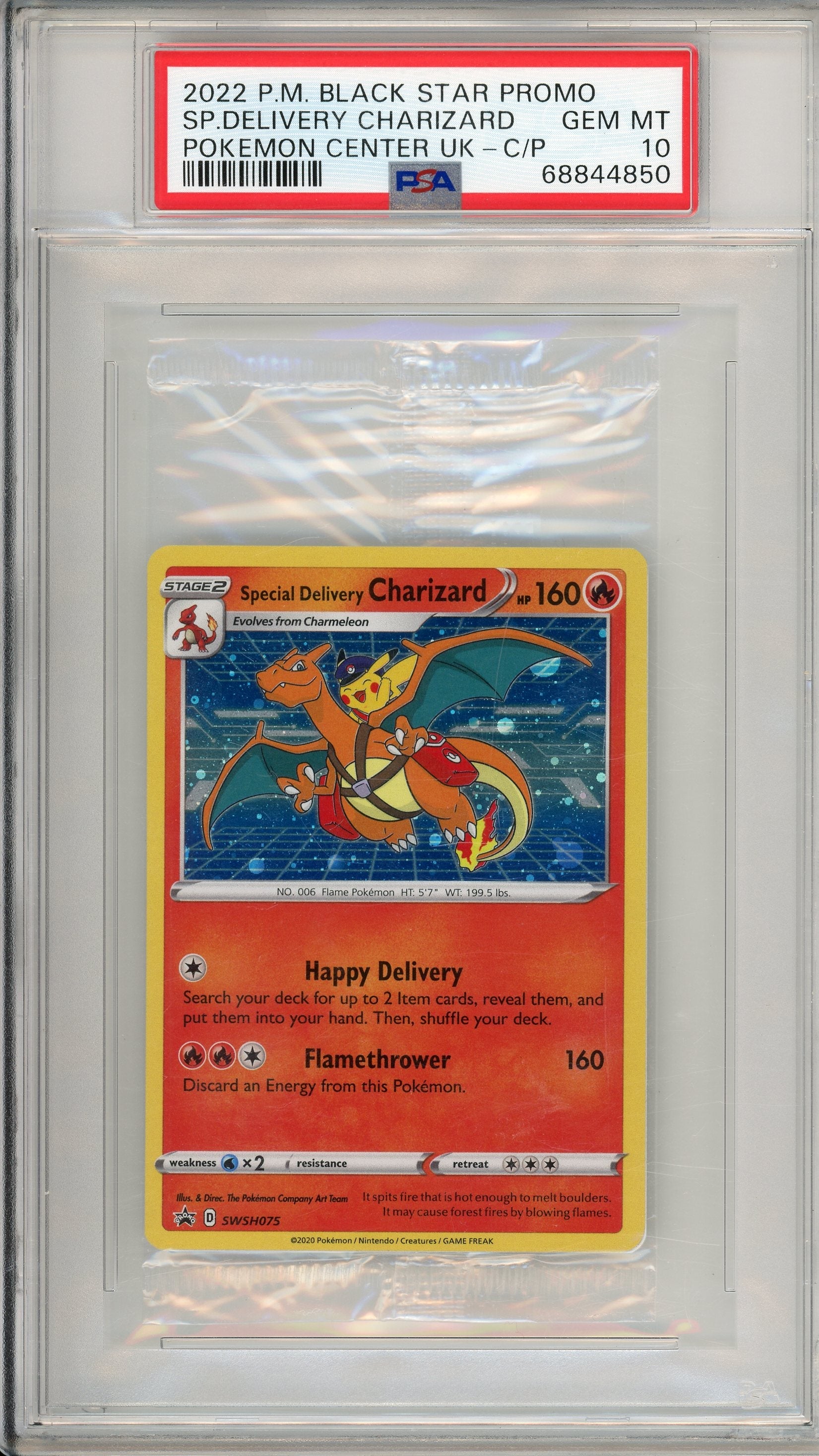 okemon Graded: Special Delivery Charizard #SWSH075 Pokemon Center UK Promo (2022) Holo C/P PSA 10
