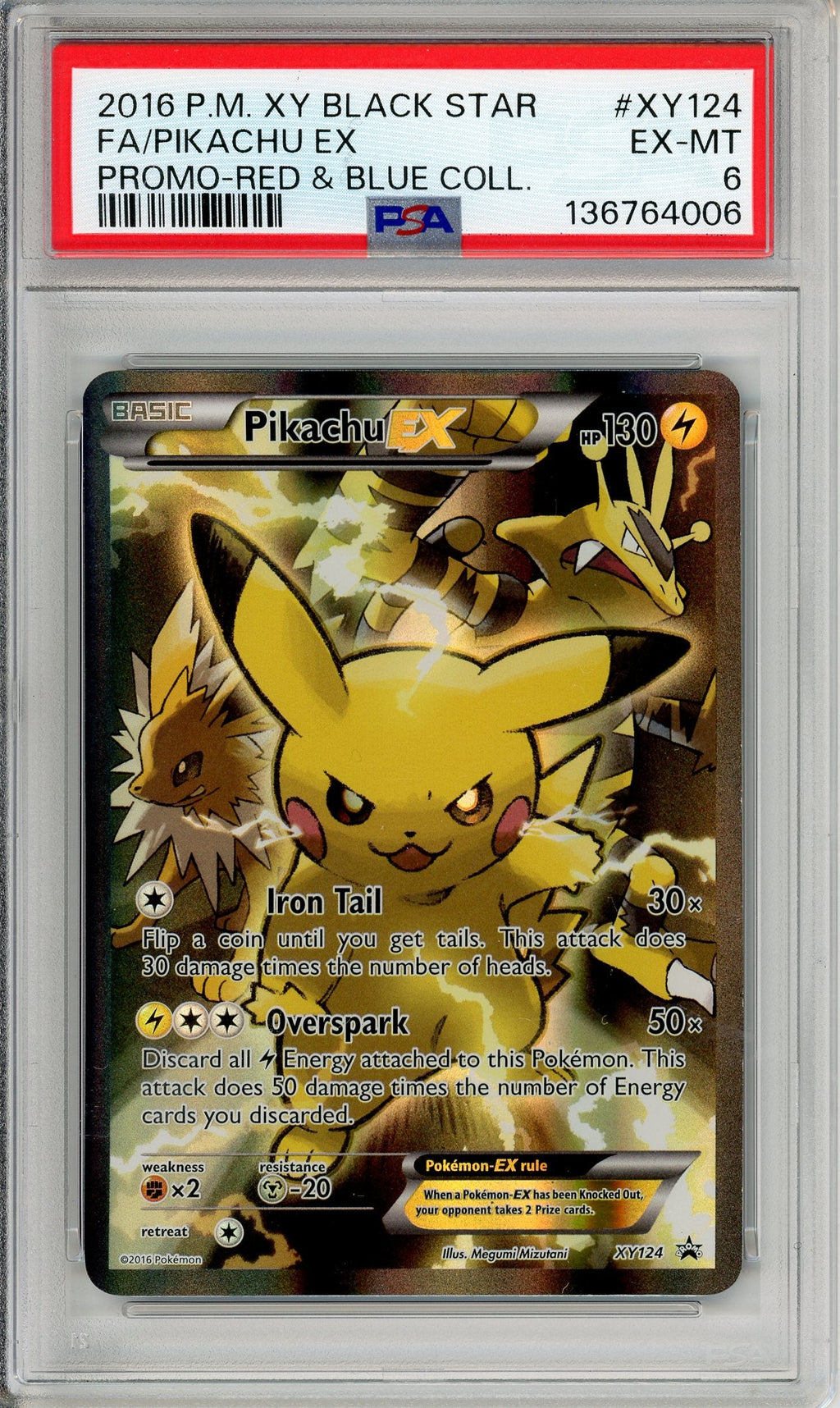 Pokemon Graded: Pikachu EX #XY124 XY Red & Blue Collection Promo (2016) Holo PSA 6