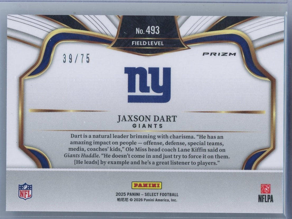 Jaxson Dart 2025 Panini Select Field Level Blue Prizm #'d 39/75 RC