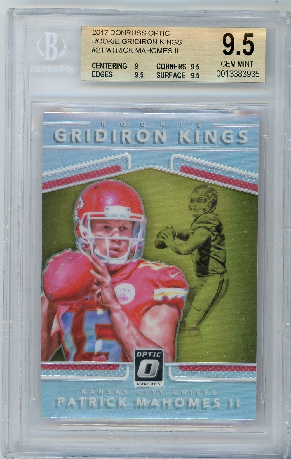 Patrick Mahomes 2017 Donruss Optic Rookie Gridiron Kings Silver Prizm RC BGS 9.5