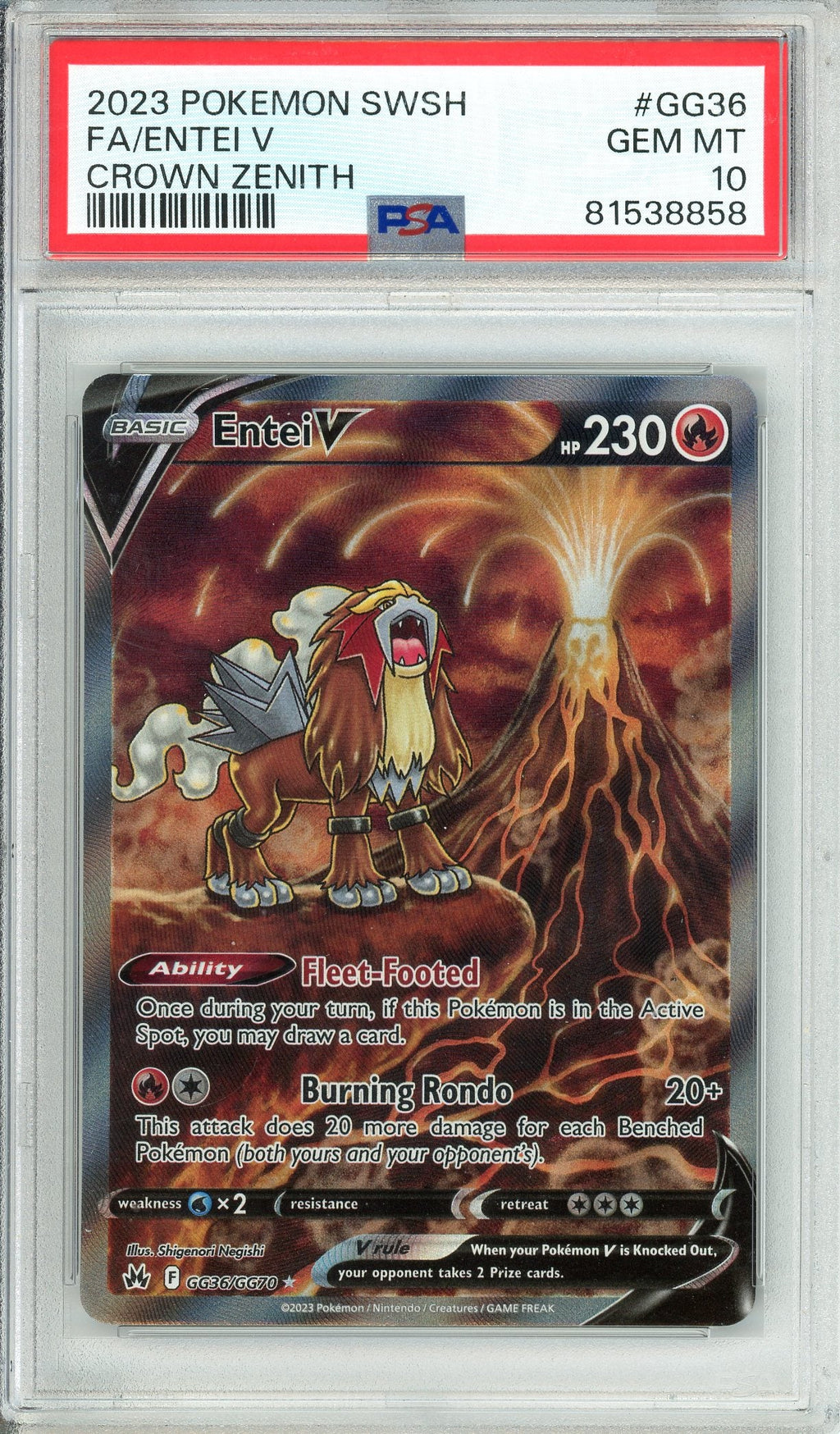 Pokemon Graded: Entei V GG36/GG70 Crown Zenith (2023) Full Art Holo PSA 10