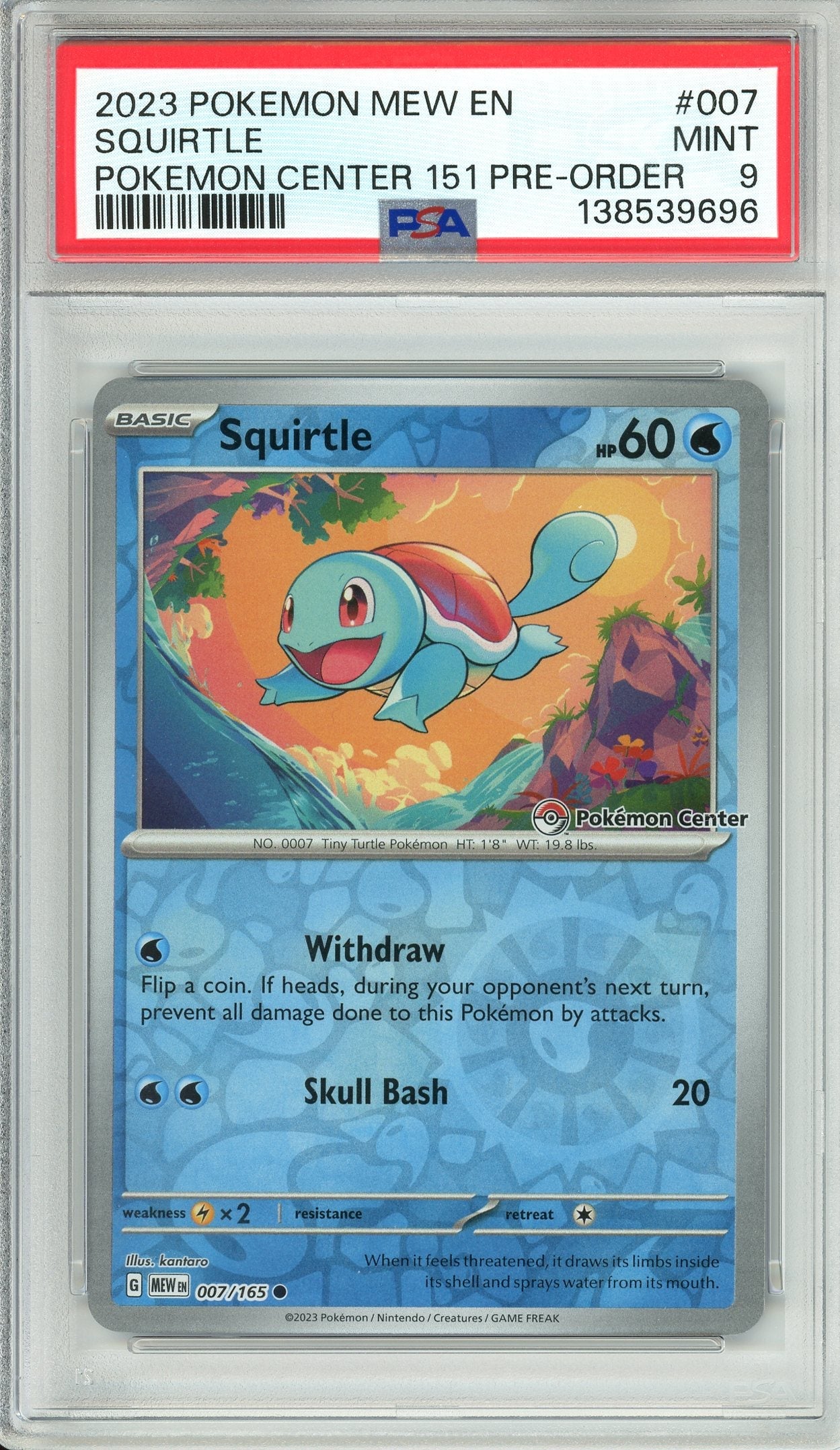 Pokemon Graded: Squirtle 7/165 151 Pre-Order PC Promo (2023) Reverse Holo PSA 9