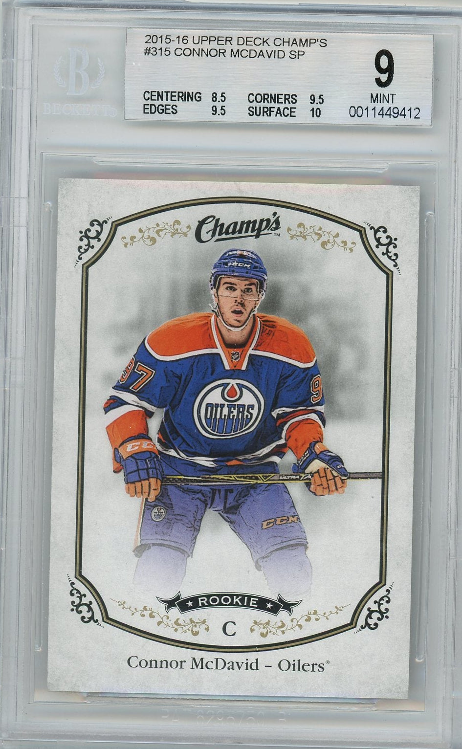 Connor McDavid 2015-16 Upper Deck Champ's SP RC BGS 9