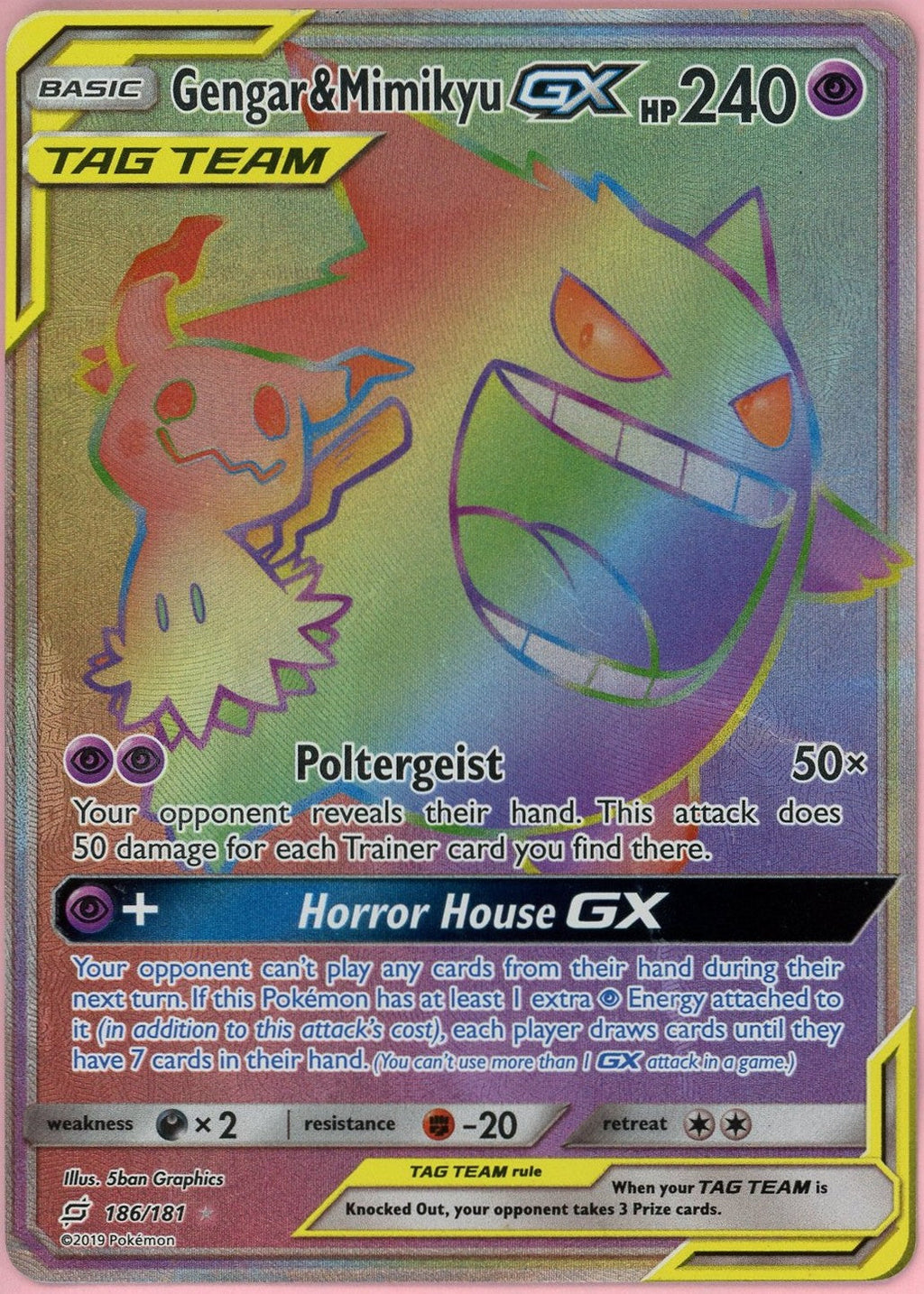 Pokemon Single: Gengar & Mimikyu GX 186/181 Team Up (2019) Holo HP/DMG