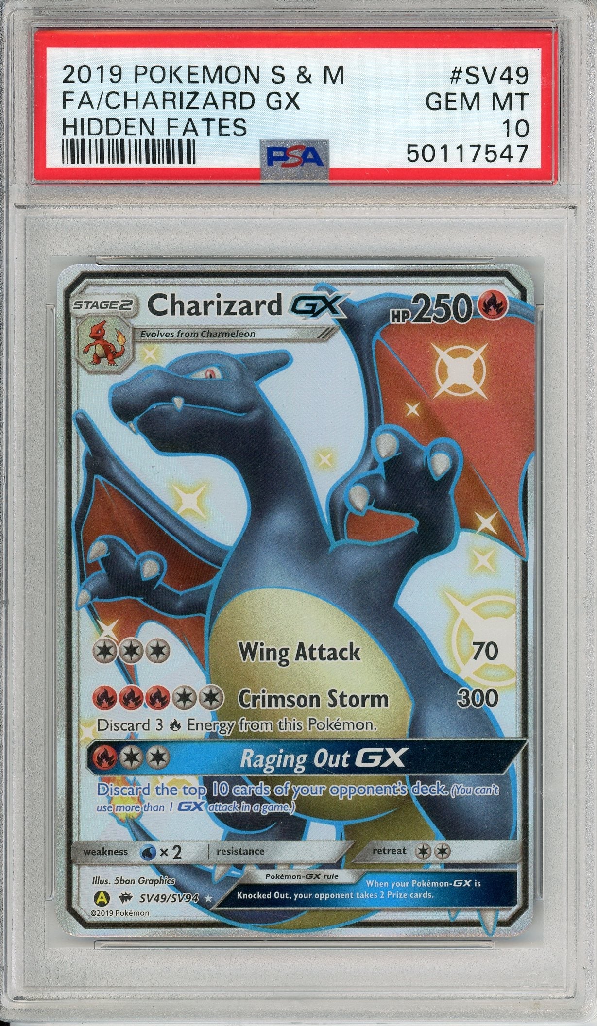 Pokemon Graded: Charizard GX SV49/SV94 Hidden Fates (2019) Full Art Holo PSA 10