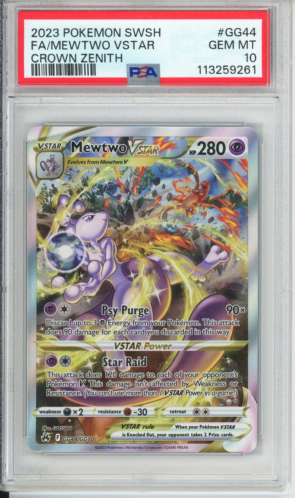 Pokemon Graded: Mewtwo VSTAR GG44/GG70 Crown Zenith (2023) Full Art Holo PSA 10