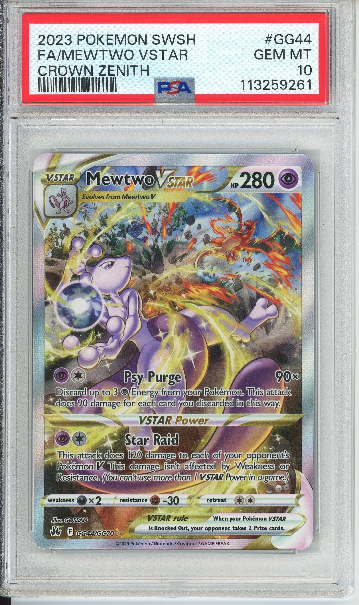 Pokemon Graded: Mewtwo VSTAR GG44/GG70 Crown Zenith (2023) Full Art Holo PSA 10