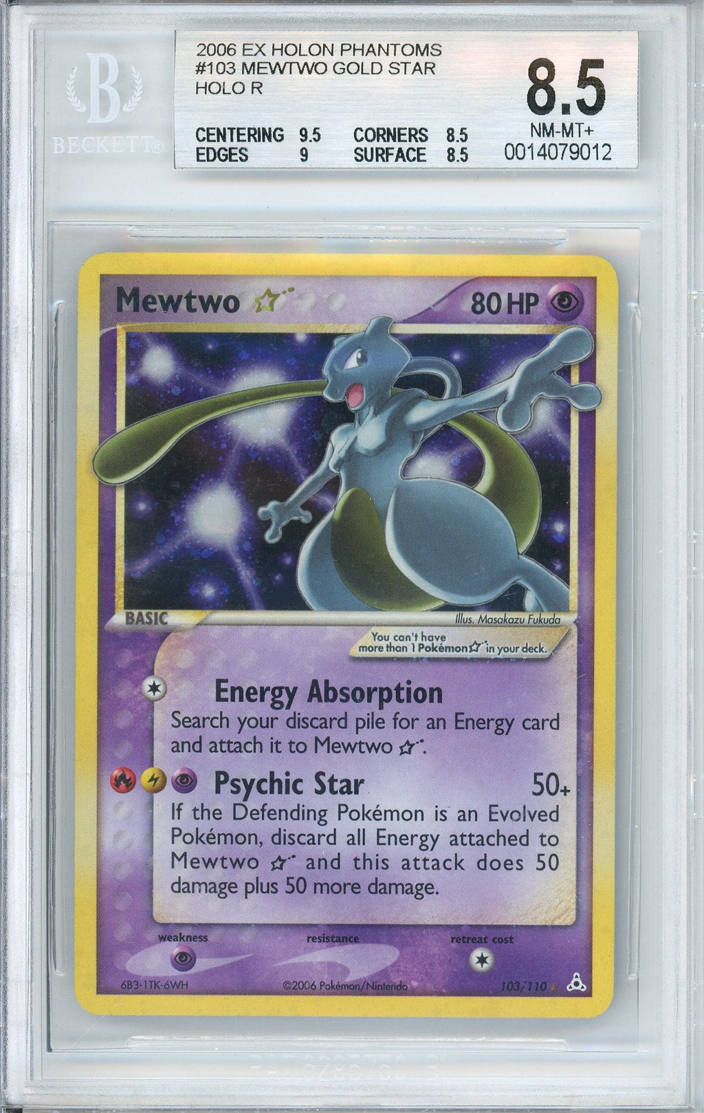 Pokemon Graded: Mewtwo Gold Star 103/110 Ex Holon Phantoms (2006) Holo Beckett 8.5