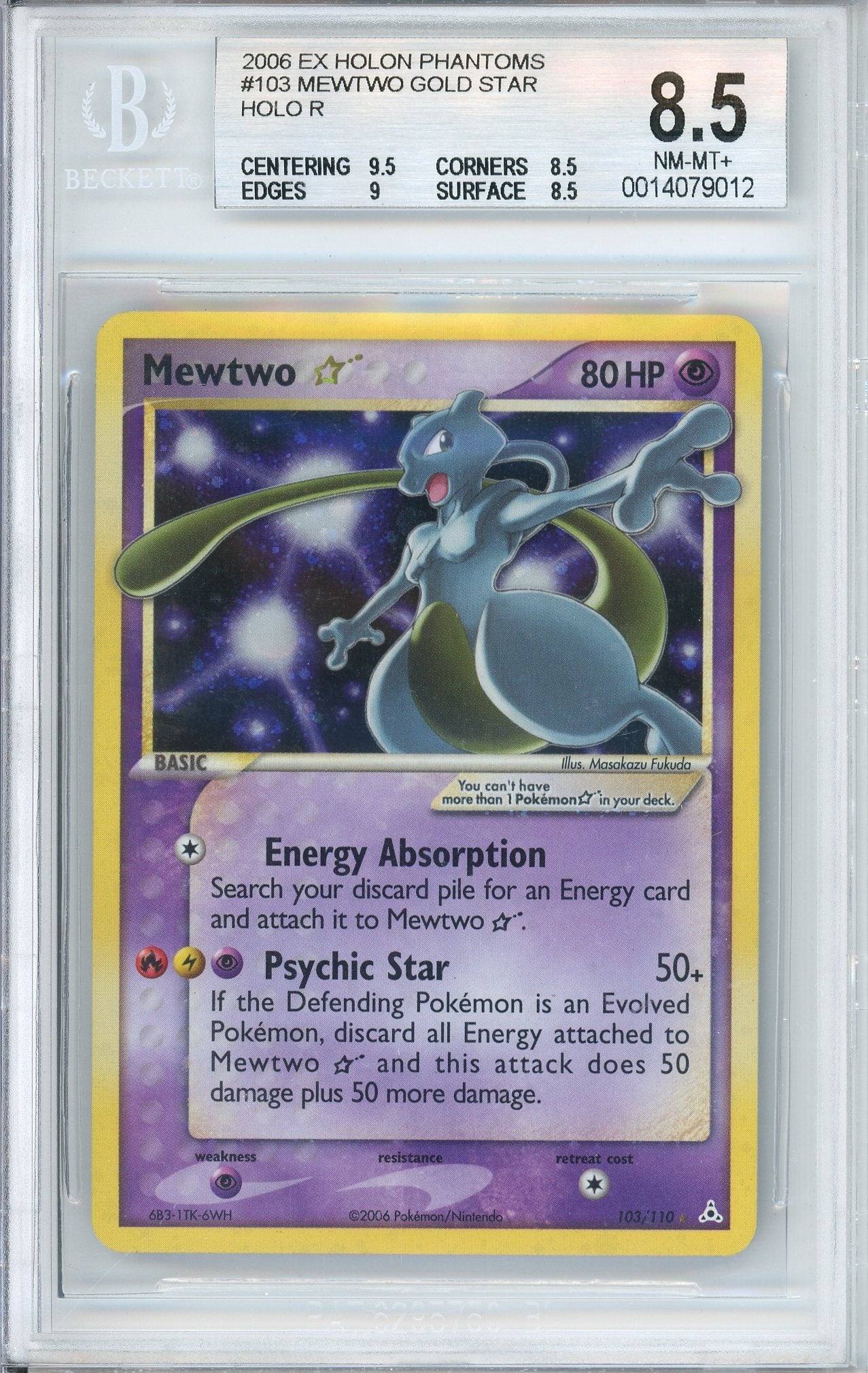 Pokemon Graded: Mewtwo Gold Star 103/110 Ex Holon Phantoms (2006) Holo Beckett 8.5