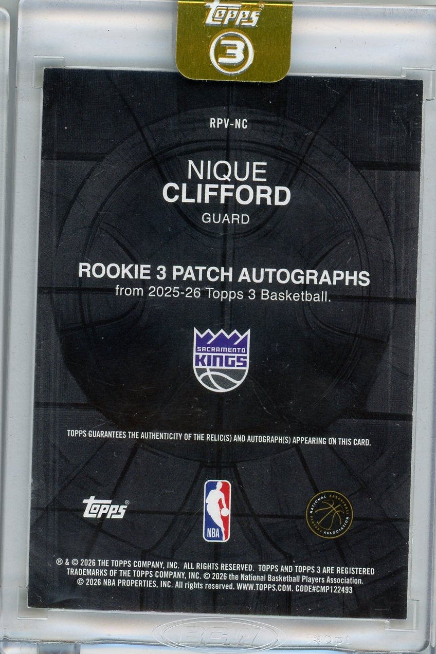 Nique Clifford 2025-26 Topps 3 RPA #'d 04/10 (encased)