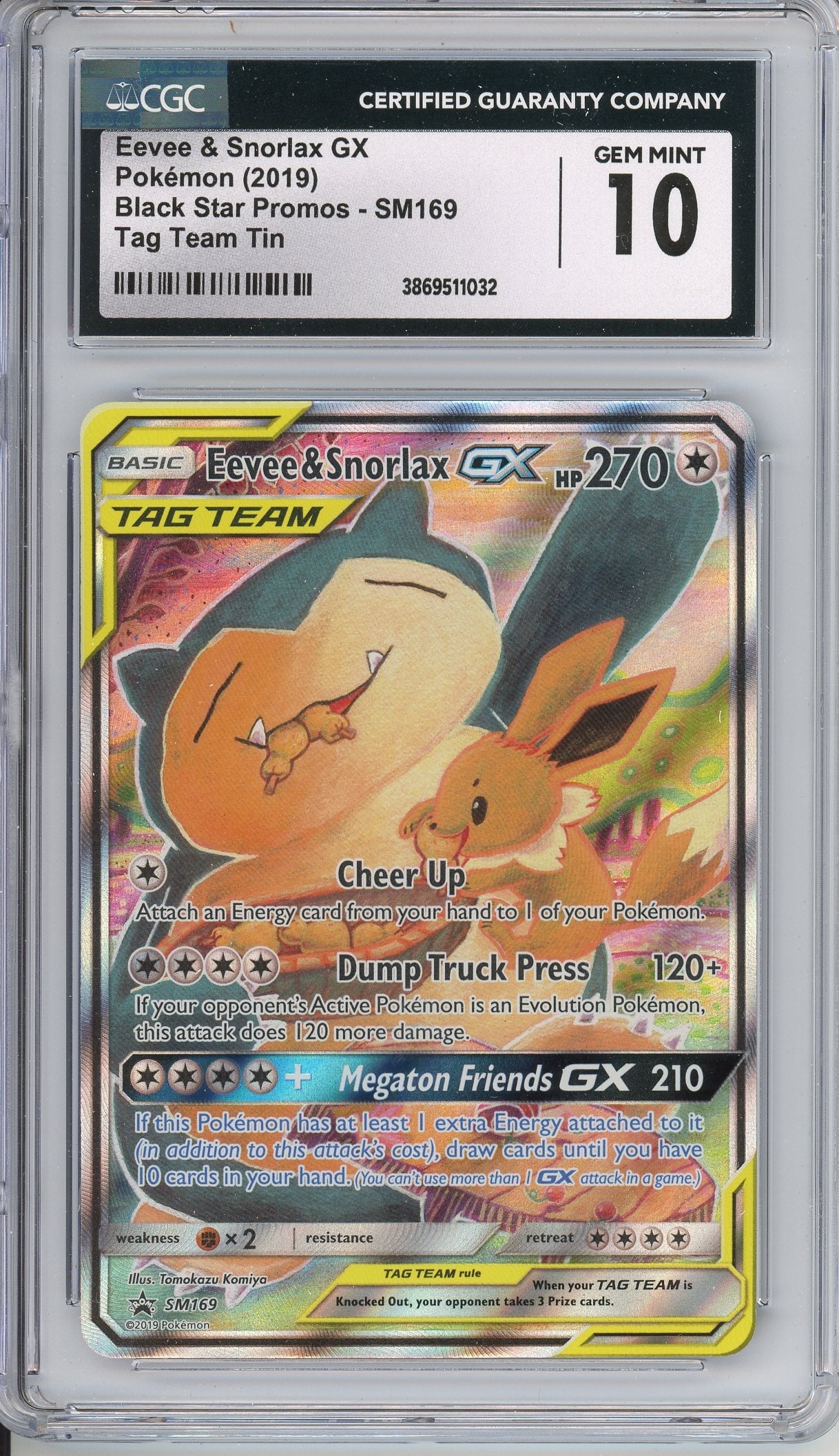 Pokemon Graded: Eevee & Snorlax GX #SM169 Tag Team Promo (2019) Holo CGC 10