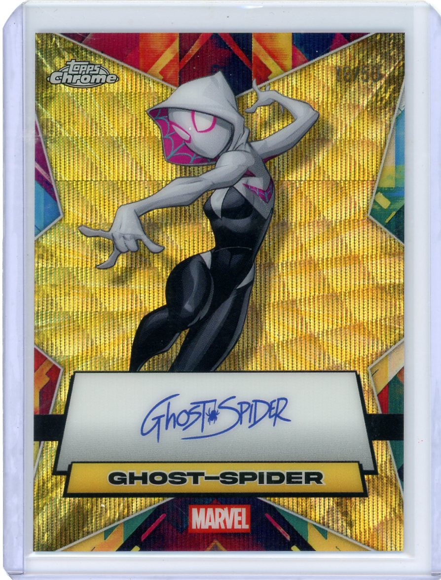 Ghost-Spider 2025 Topps Chrome Marvel Facsimile Auto Gold Wave Refractor #'d 16/50