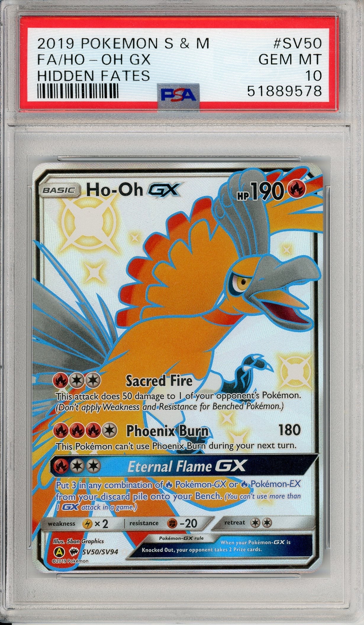 Pokemon Graded: Ho-Oh GX SV50/SV94 Hidden Fates (2019) Full Art PSA 10