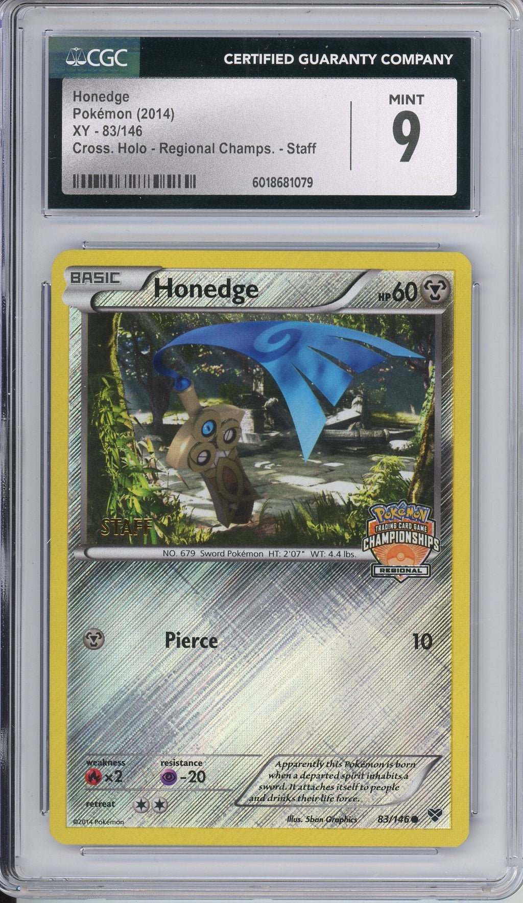 Pokemon Graded: Honedge XY Regional Championships 2014 STAFF Cross Holo CGC 9