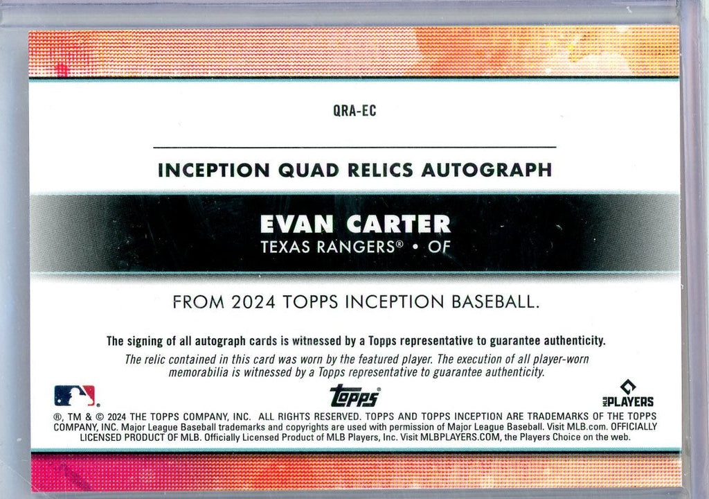 Evan Carter 2024 Topps Inception Quad Relics Autograph #'d 05/25