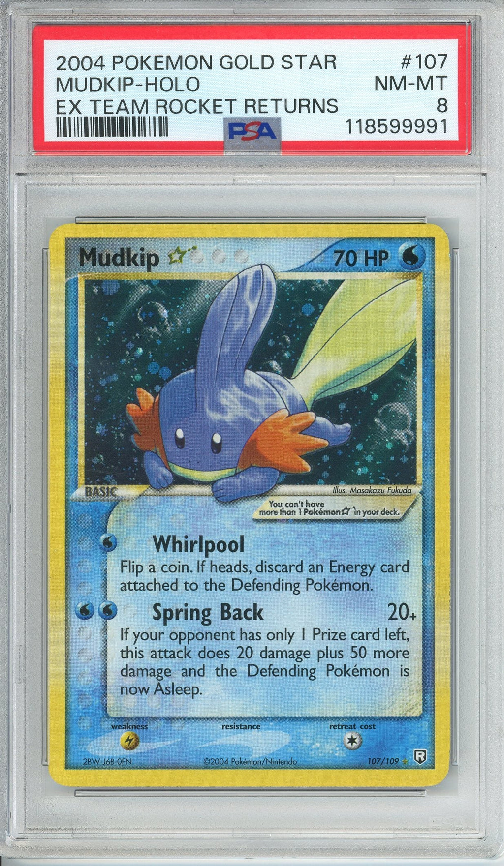 Pokemon Graded: Mudkip Gold Star 107/109 Ex Team Rocket Returns (2004) Holo PSA 8