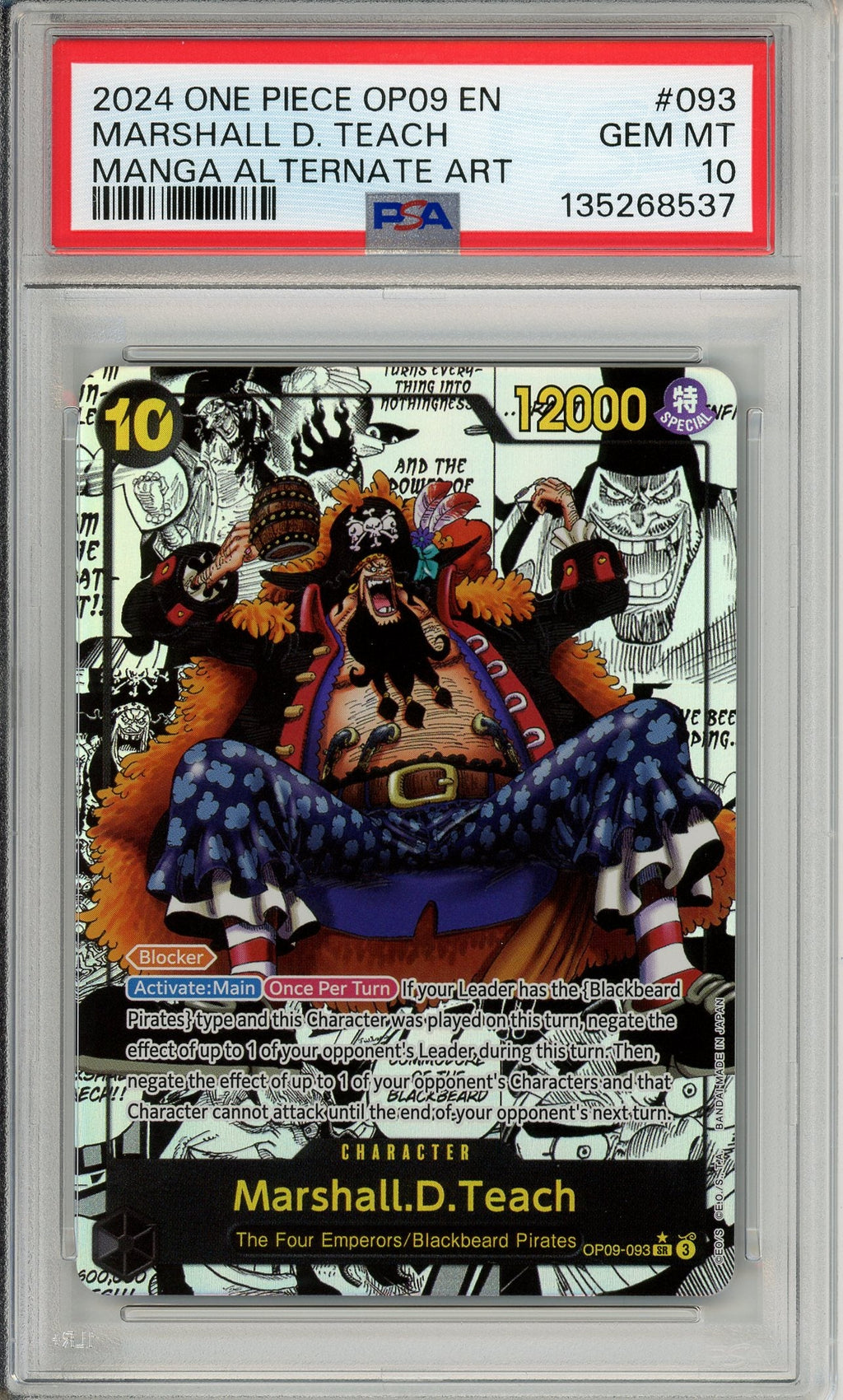 One Piece Graded: Marshall D. Teach Manga Alt Art OP09-093 Emperors in the New World PSA 10