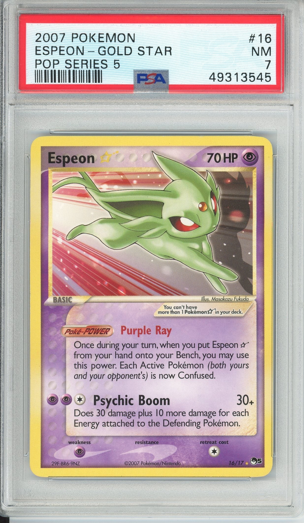 Pokemon Graded: Espeon Gold Star 16/17 POP Series 5 (2007) PSA 7