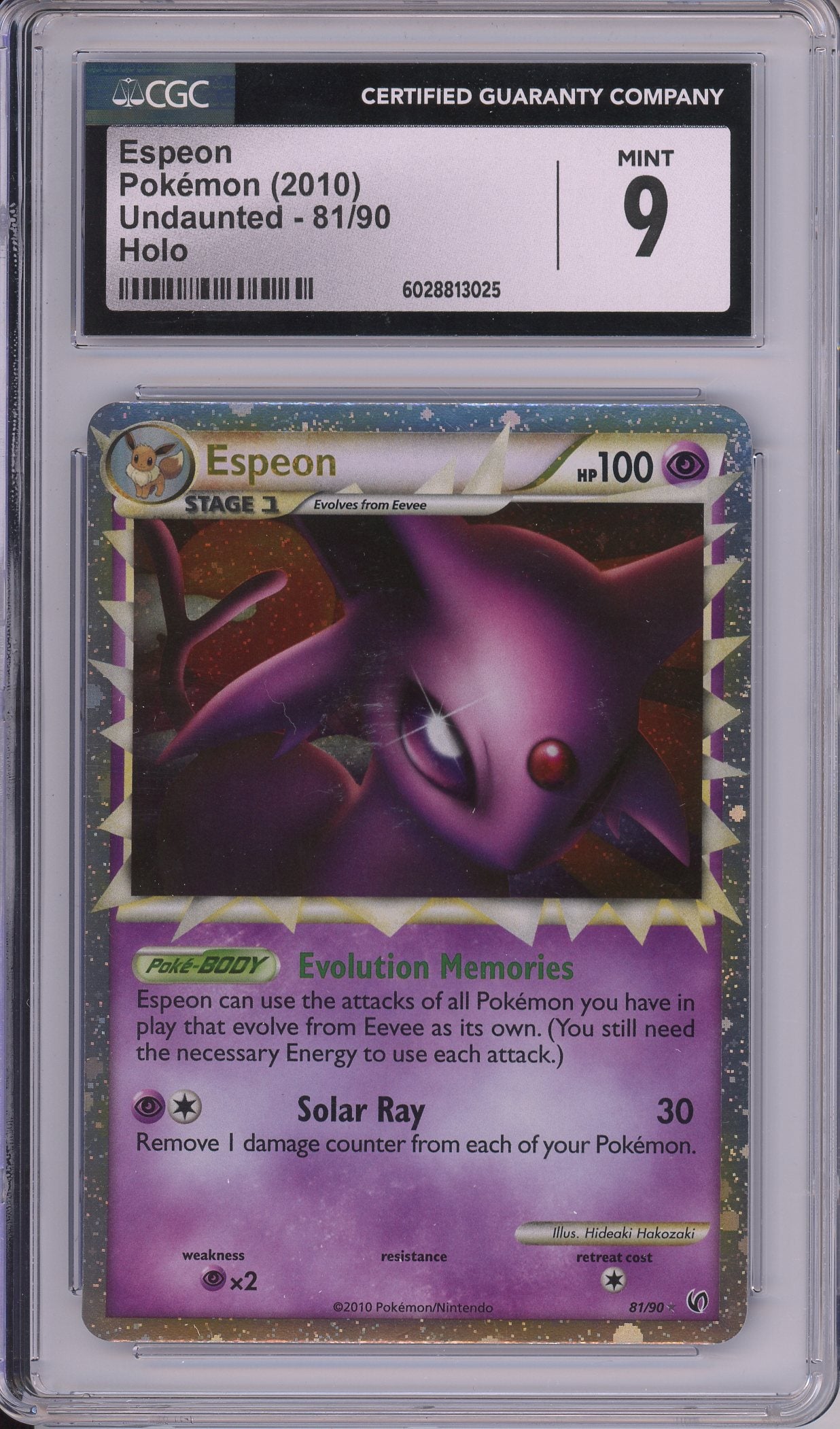 Pokemon Graded: Espeon 81/90 Undaunted (2010) Holo CGC 9