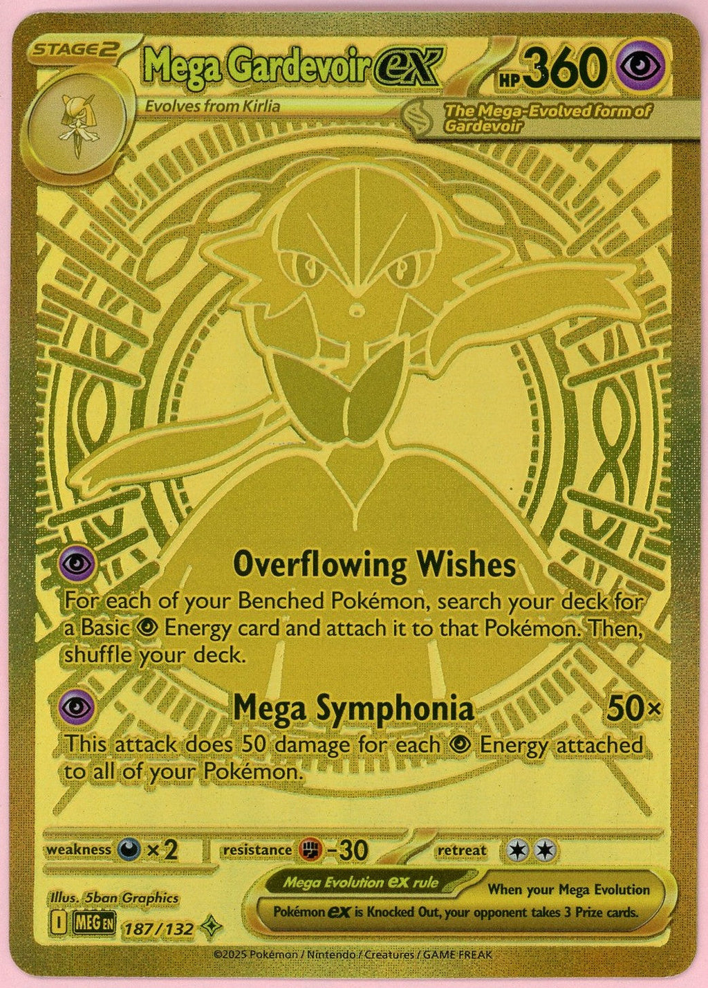 Pokemon Single: Mega Gardevoir ex 187/132 Mega Evolution (2025) Gold SIR NM