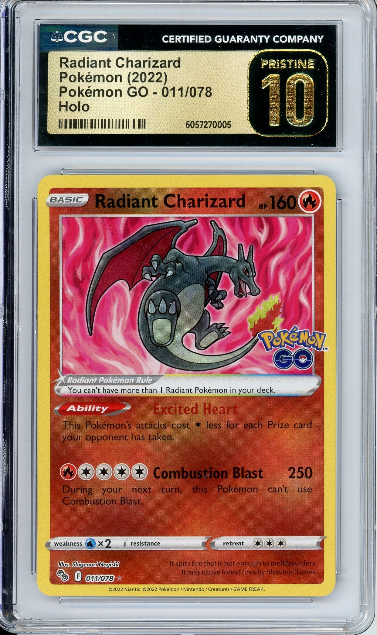 Pokemon Graded: Radiant Charizard 11/78 Pokemon Go (2022) Holo CGC Pristine 10