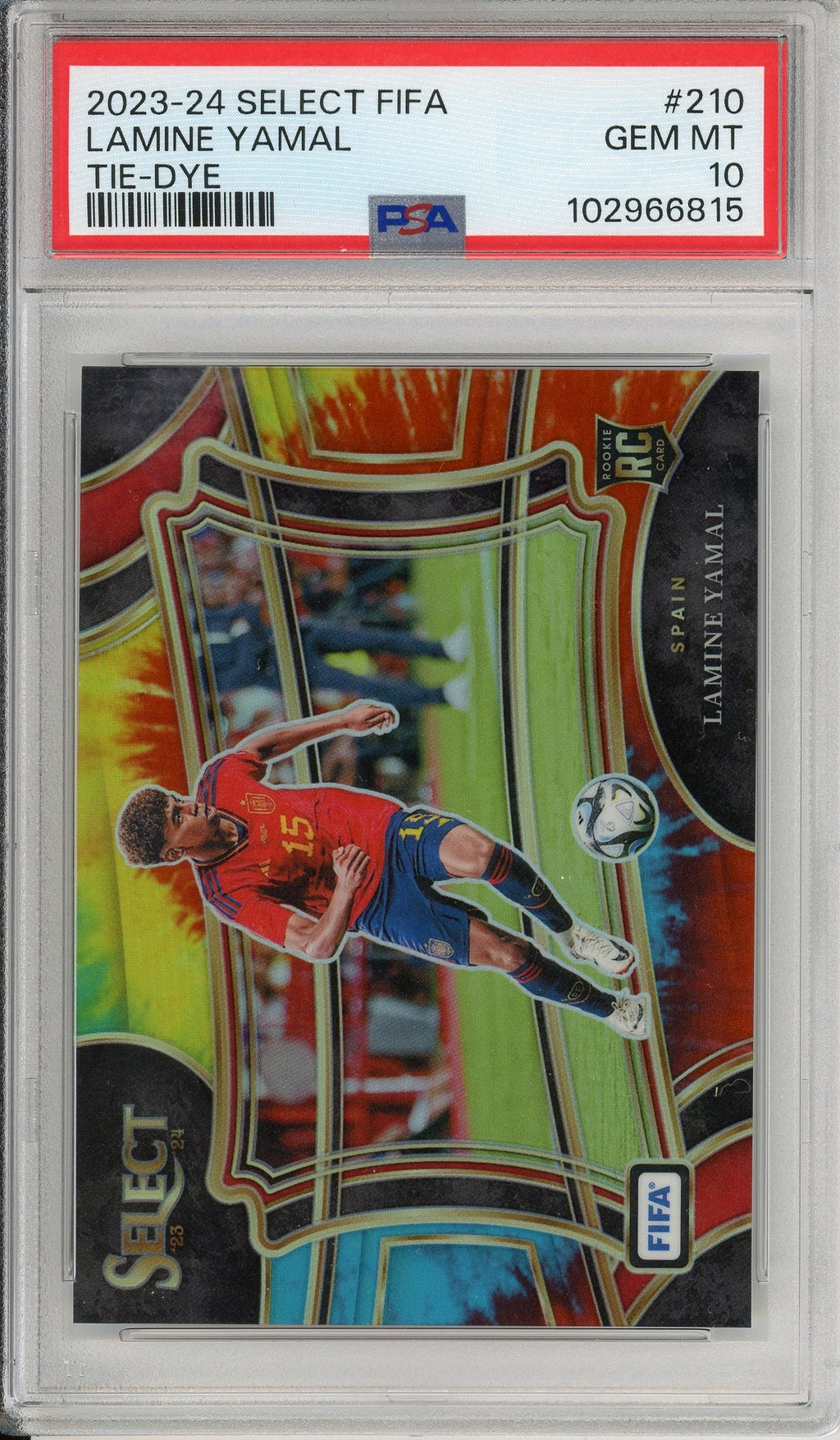 Graded Topps Now: 2023-24 Panini Select FIFA Tie-Dye Lamine Yamal #210 PSA 10
