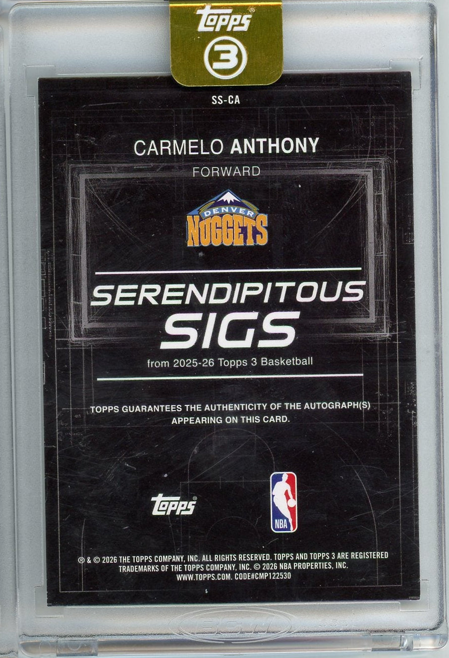 Carmelo Anthony 2025-26 Topps 3 Basketball Serendipitous Signatures #'d 10/49
