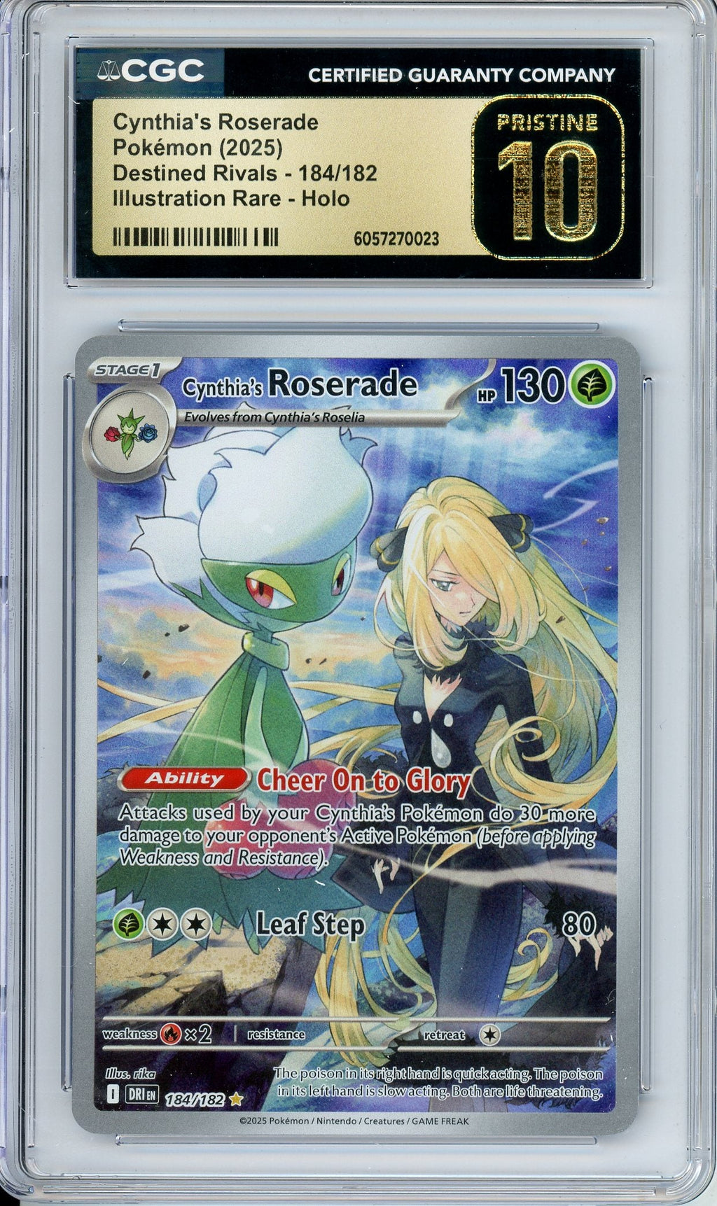 Pokemon Graded: Cynthia's Roserade 184/182 Destined Rivals (2025) Illustration Rare Holo CGC Pristine 10