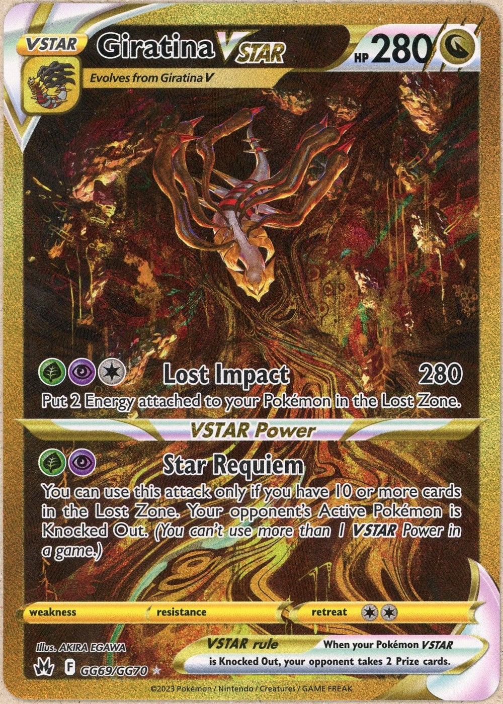 Pokemon Graded: Giratina VSTAR GG69/GG70 Crown Zenith (2023) Gold Holo LP