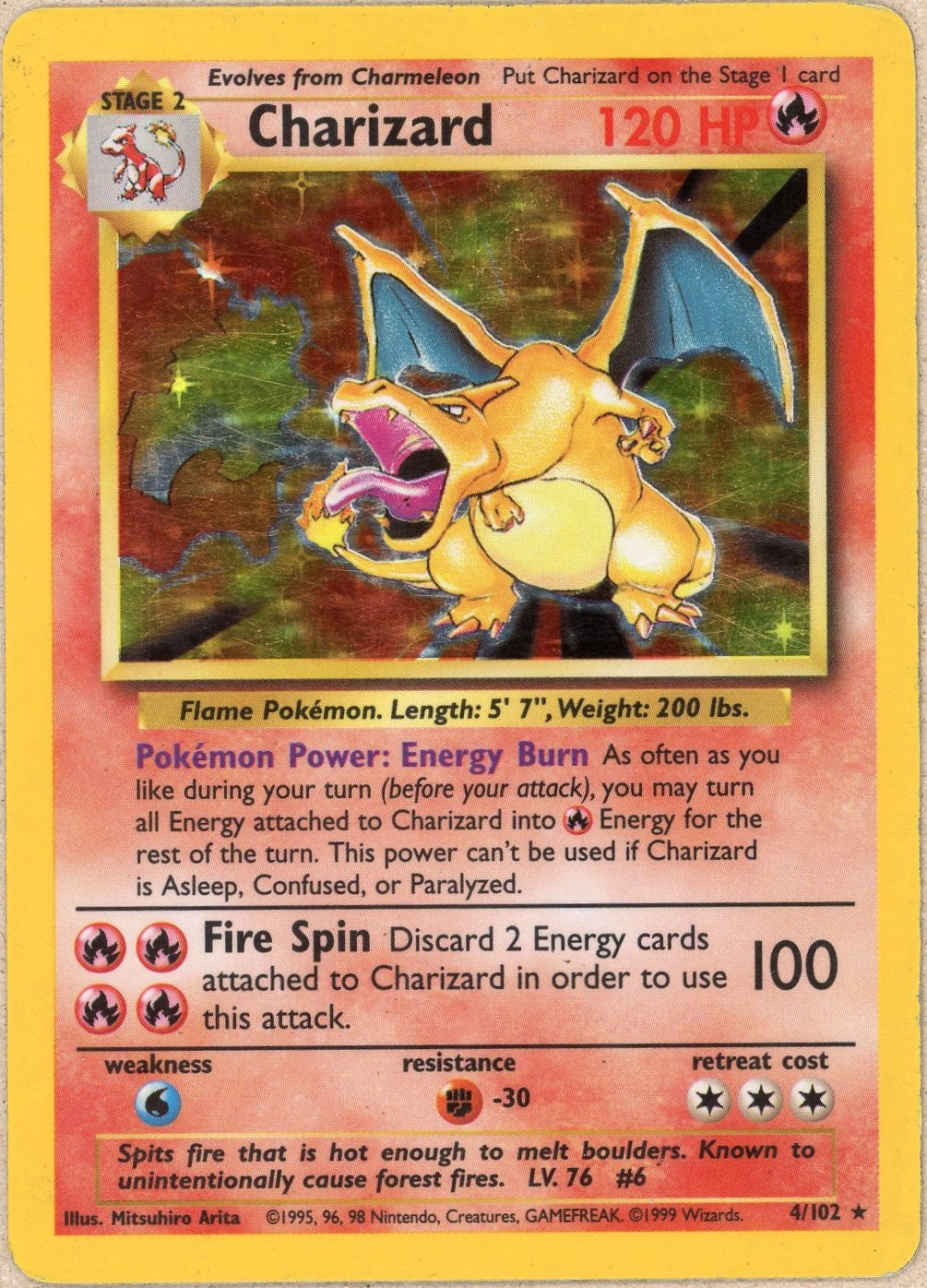 Pokemon Single: Charizard 4/102 Base Set (1999) Holo DMG