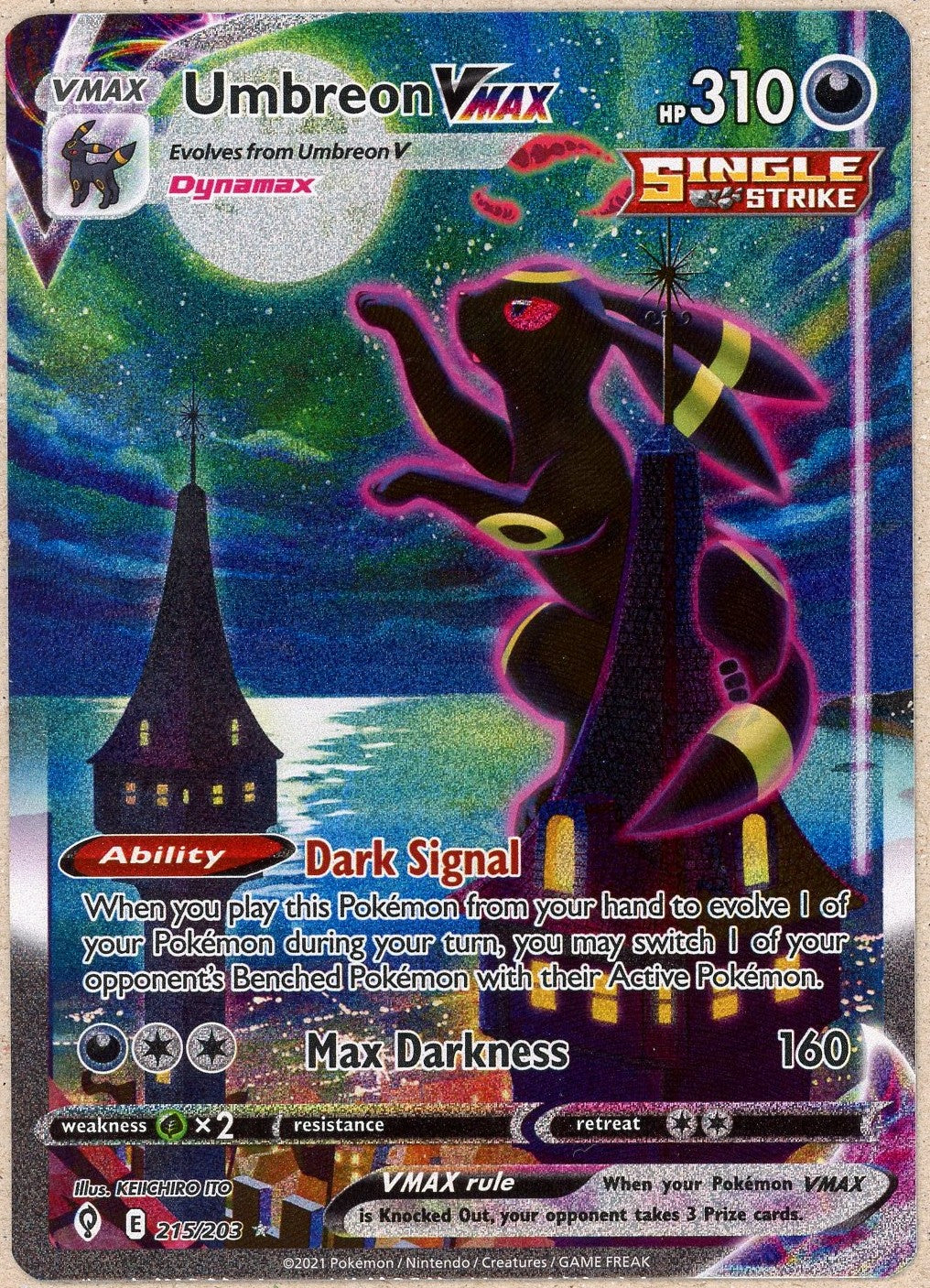 Pokemon Single: Umbreon VMAX 215/203 Evolving Skies (2021) SIR NM